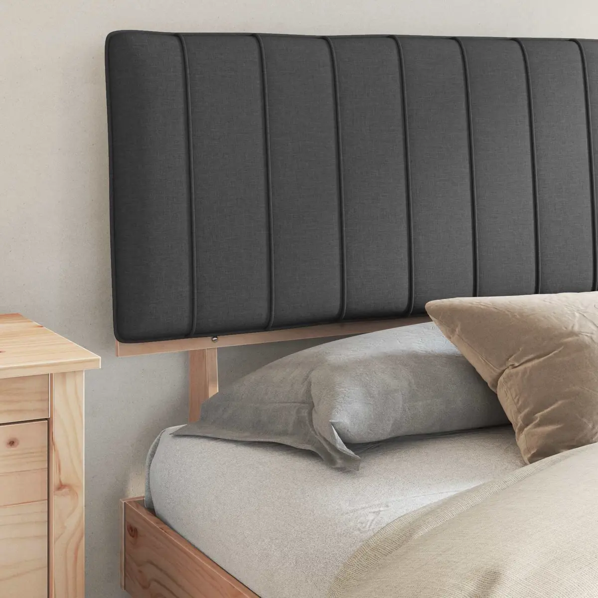 Bed Frame Upholstered Headboard 180 x 200 cm Grey Modern Bedroom Furniture