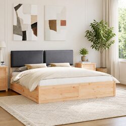 Value-Driven Grey Bed Frame with Upholstered Headboard