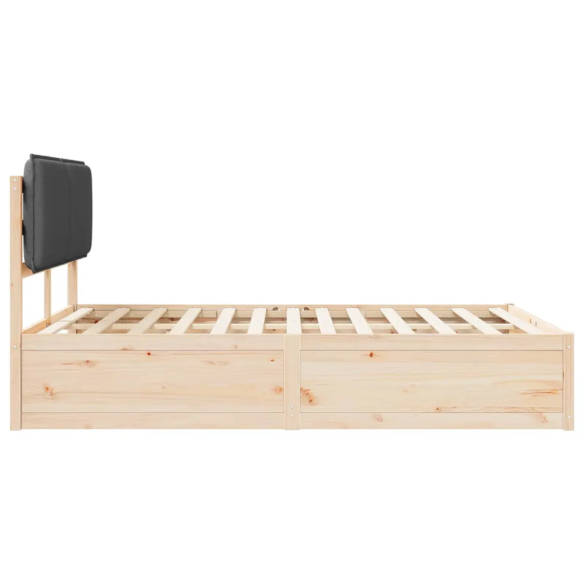 Grey Upholstered Bed Frame 150x200cm Modern Headboard Solid Pine Wood Platform