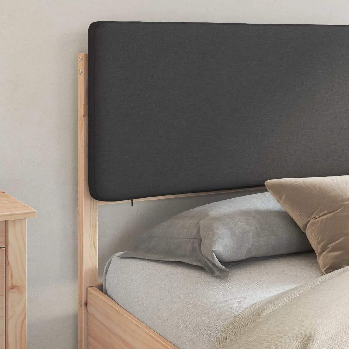 Bed Frame Upholstered Headboard 180 x 200 cm Dark Grey Modern Bedroom