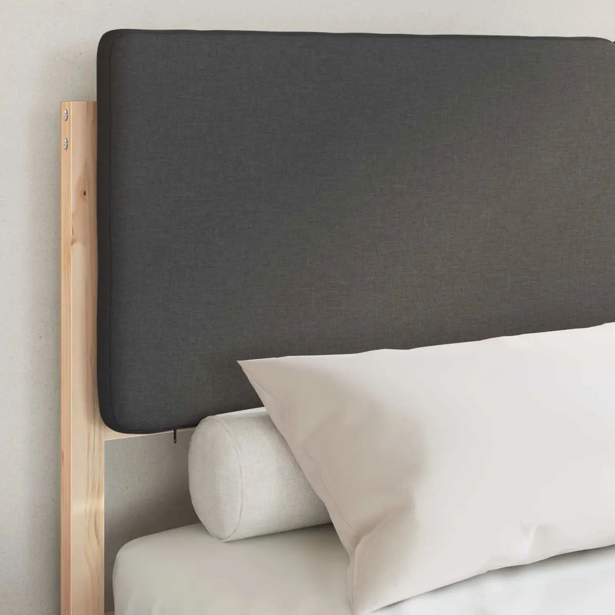 Bed Frame Upholstered Headboard 150 x 200 cm Grey Wooden Platform Slats
