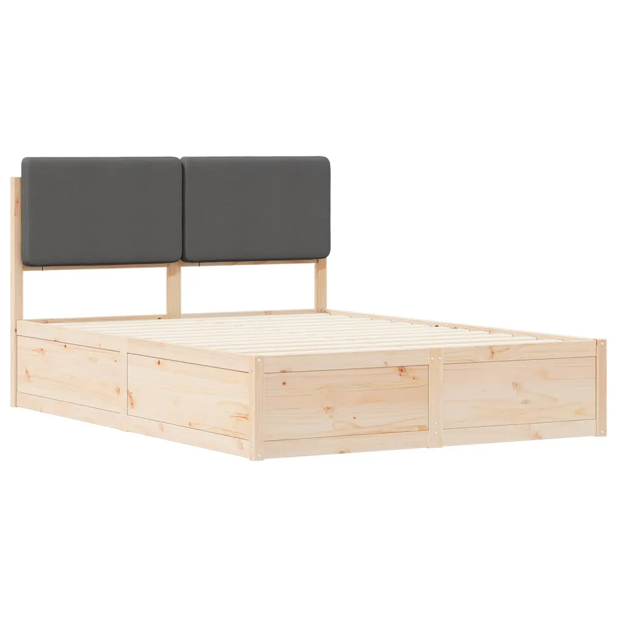Bed Frame Upholstered Headboard 150 x 200 cm Grey Wooden Platform Slats