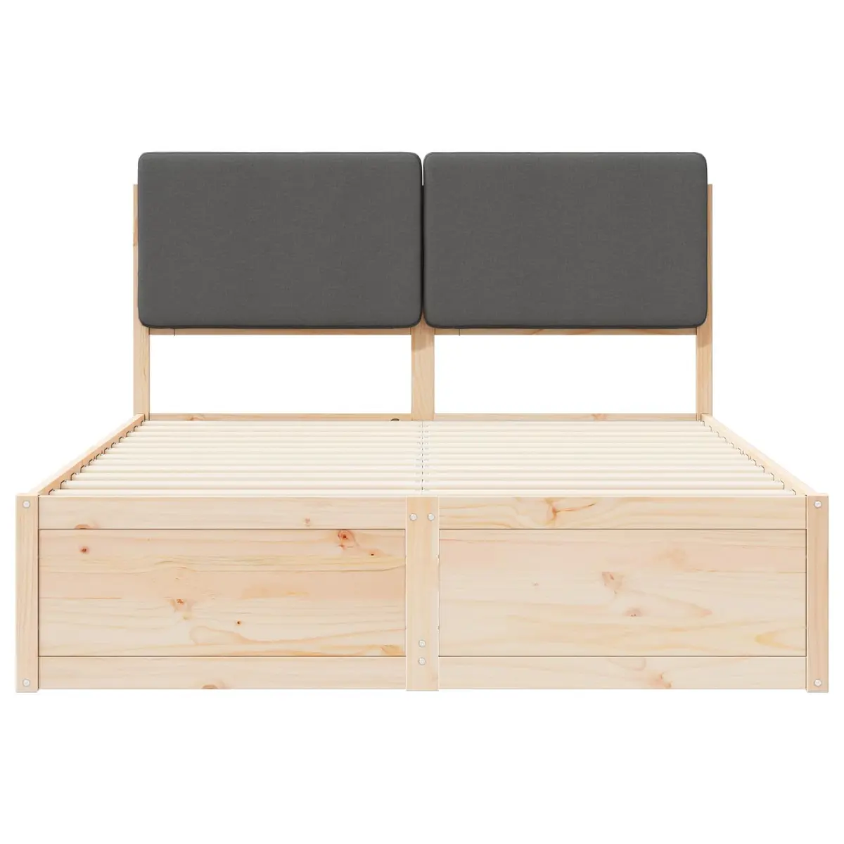 Bed Frame Upholstered Headboard 150 x 200 cm Grey Wooden Platform Slats
