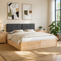 Comfortable Grey Bed Frame with Upholstered Headboard 180 x 200 cm