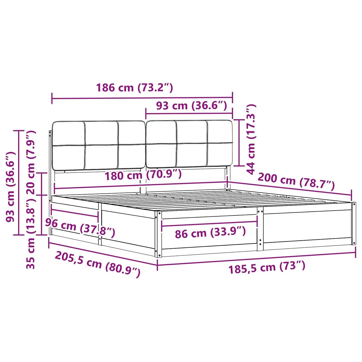 Bed Frame Upholstered Headboard 180 x 200 cm Grey Modern