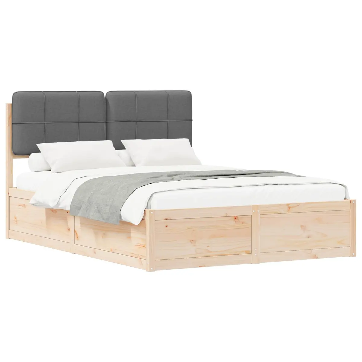 Bed Frame with Upholstered Headboard Grey 135 x 190 cm Modern Wooden Platform