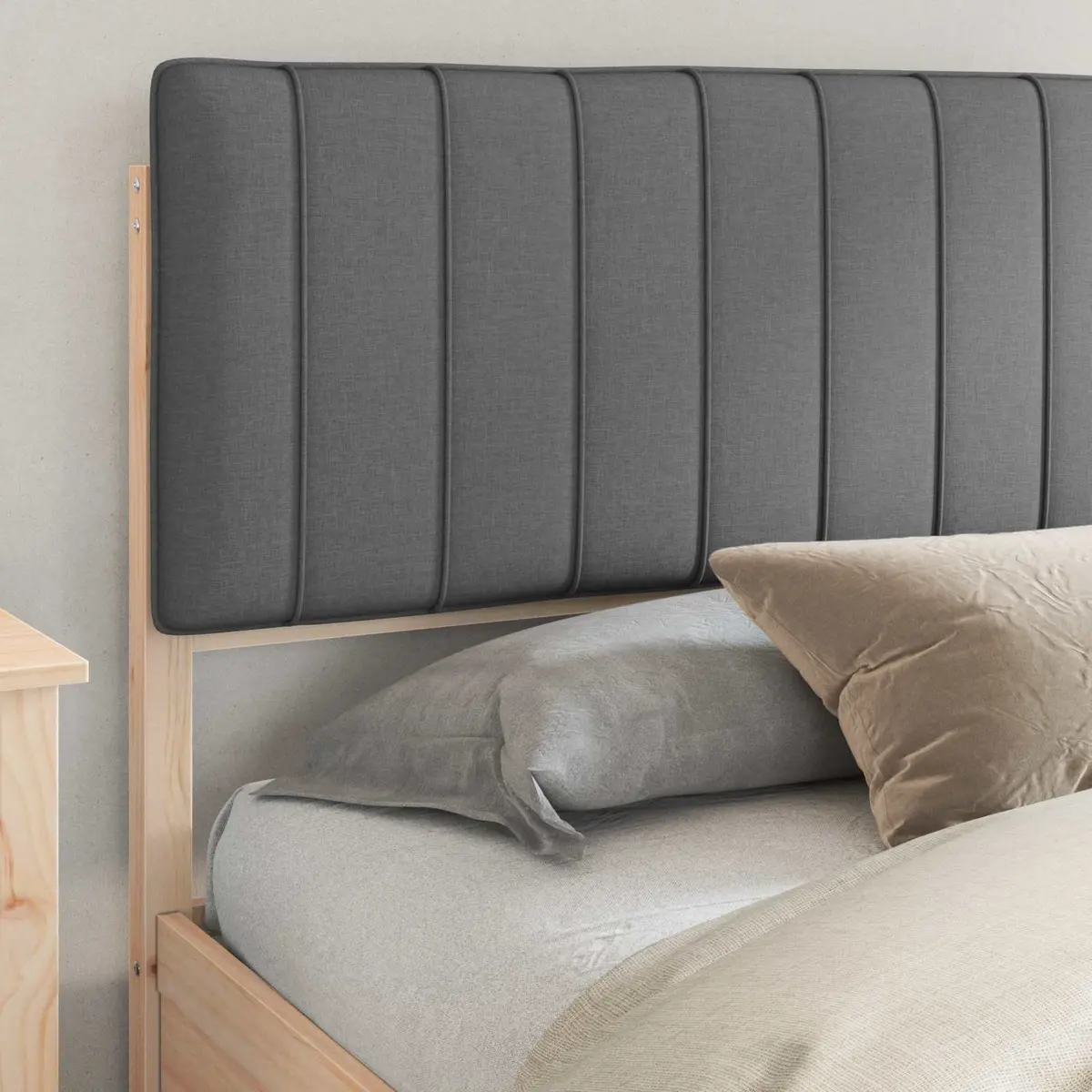 Bed Frame Upholstered Headboard 180 x 200 cm Dark Grey Solid Pine Wood