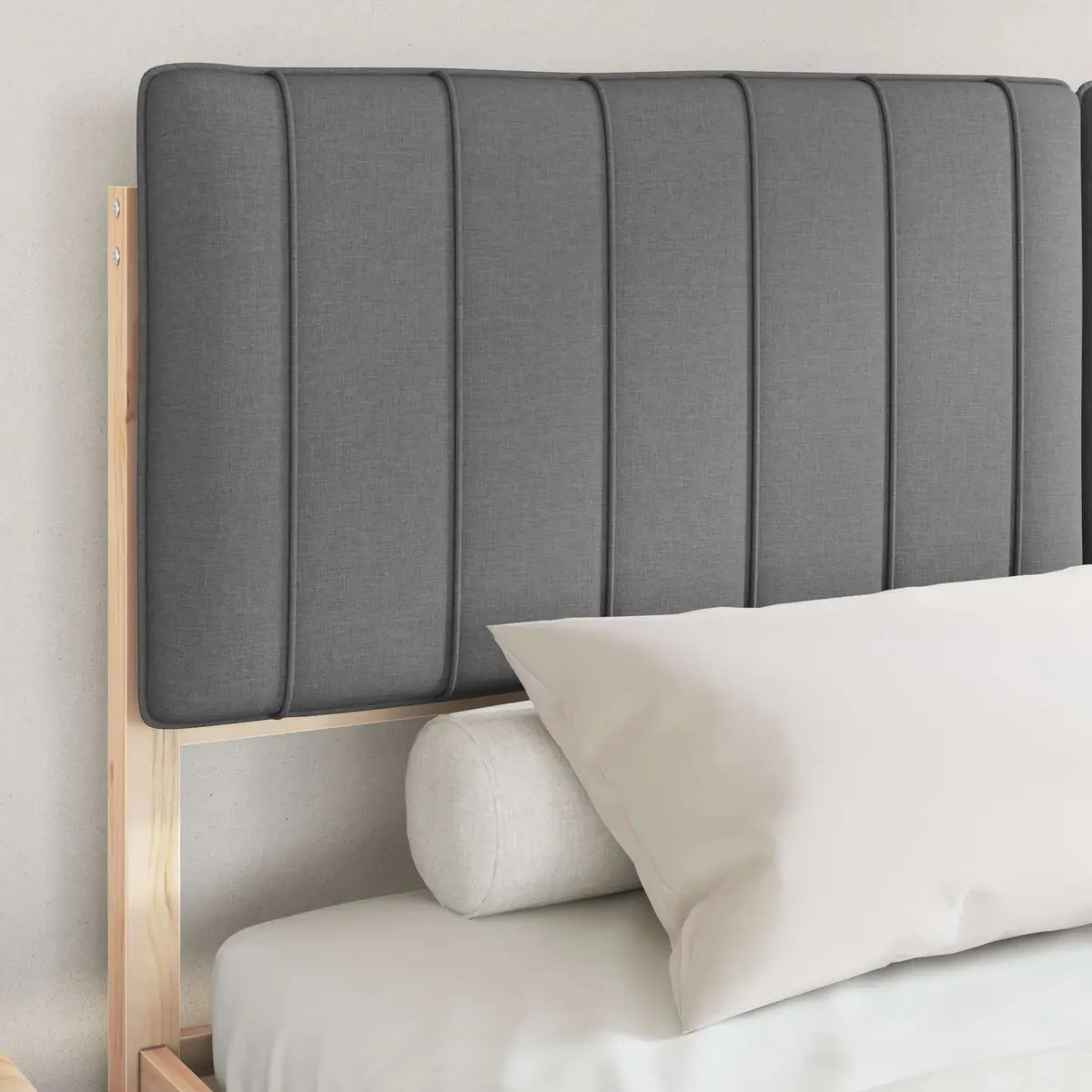 Grey Upholstered Headboard Wooden Bed Frame Platform Slatted Base 150x200cm