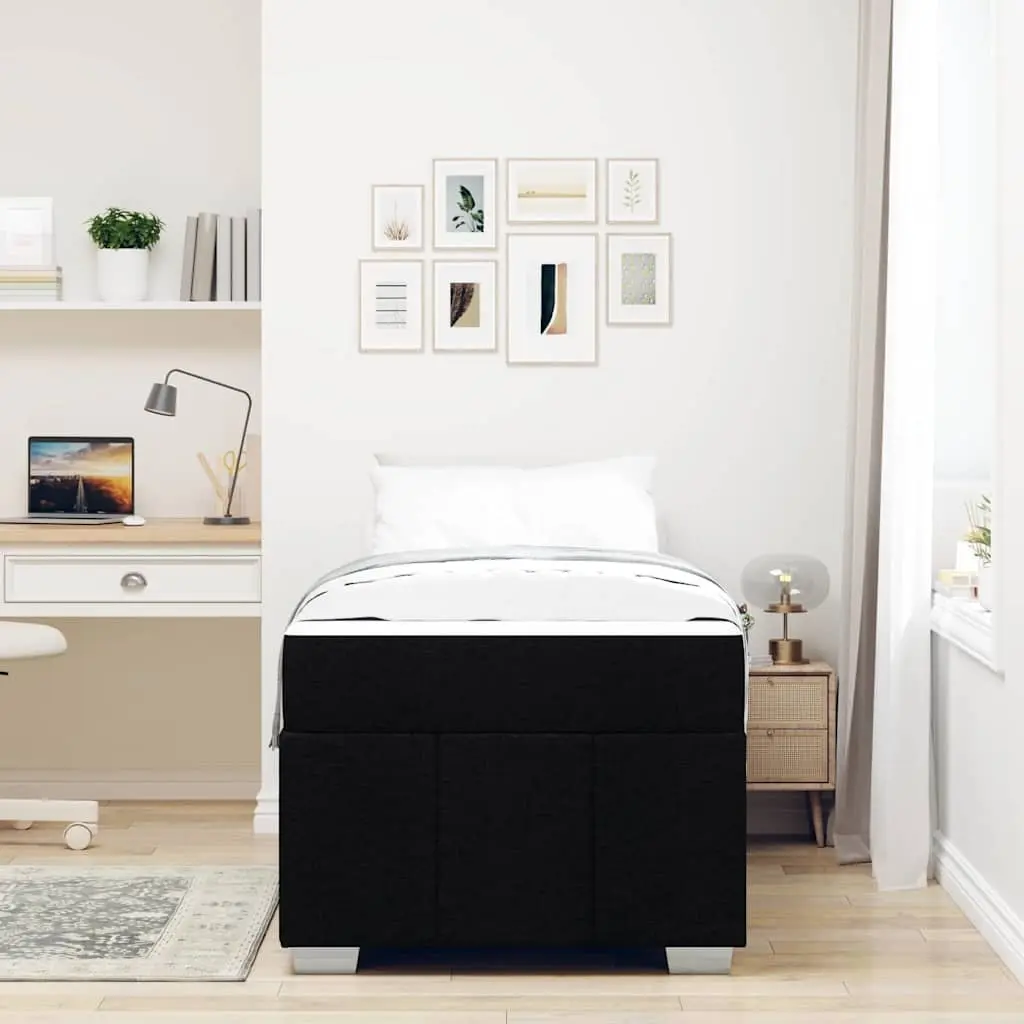 Bed Frame with Mattress 90 x 190 cm Black Fabric Box Spring Modern Bedroom