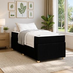 Bed Frame with Mattress Black 90 x 190 cm Fabric Modern Bedroom Furniture