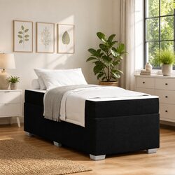 Black Bed Frame with Mattress 90 x 190 cm Fabric Modern Minimalist Design