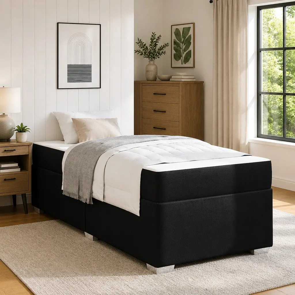 Bed Frame with Mattress Black 90 x 190 cm Modern Bedroom Furniture Fabric