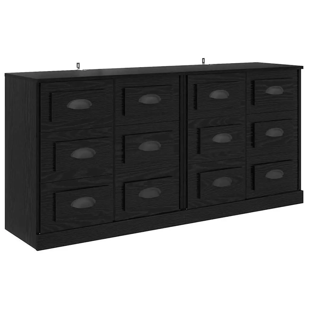 Black Engineered Wood Sideboards Set 2 pcs Modern Storage Cabinet Dining Living