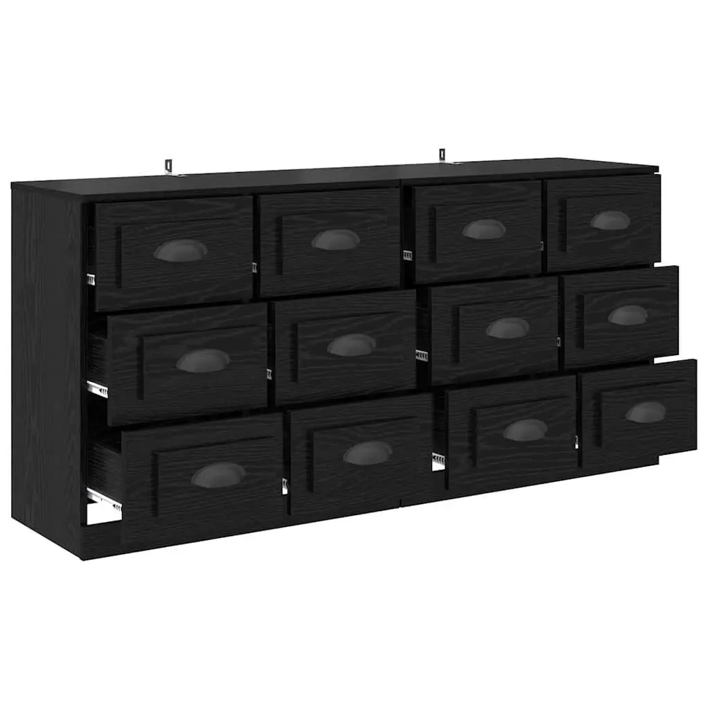 Black Engineered Wood Sideboards Set 2 pcs Modern Storage Cabinet Dining Living