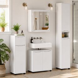 Bathroom Furniture Set 4 Piece White Modern Storage Cabinet Basin Mirror Vanity