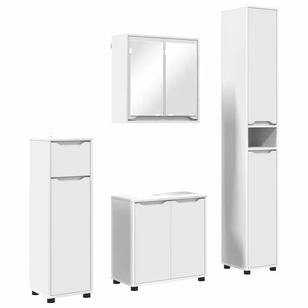 Bathroom Furniture Set 4 Piece White Modern Storage Cabinet Basin Mirror Vanity