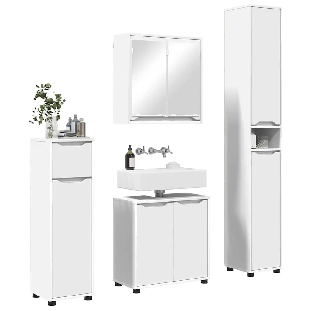 Bathroom Furniture Set 4 Piece White Modern Storage Cabinet Basin Mirror Vanity