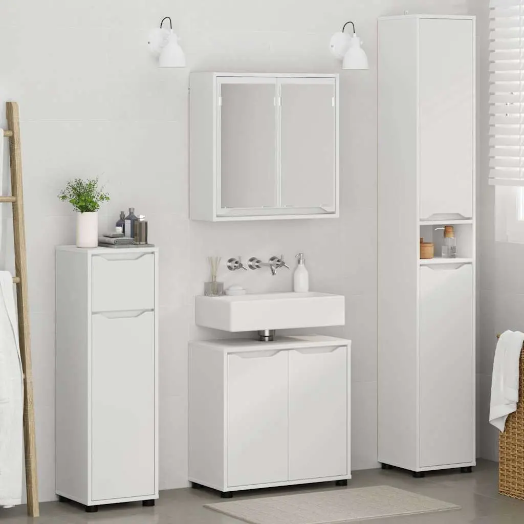 Bathroom Furniture Set 4 Piece White Modern Storage Cabinet Basin Mirror Vanity