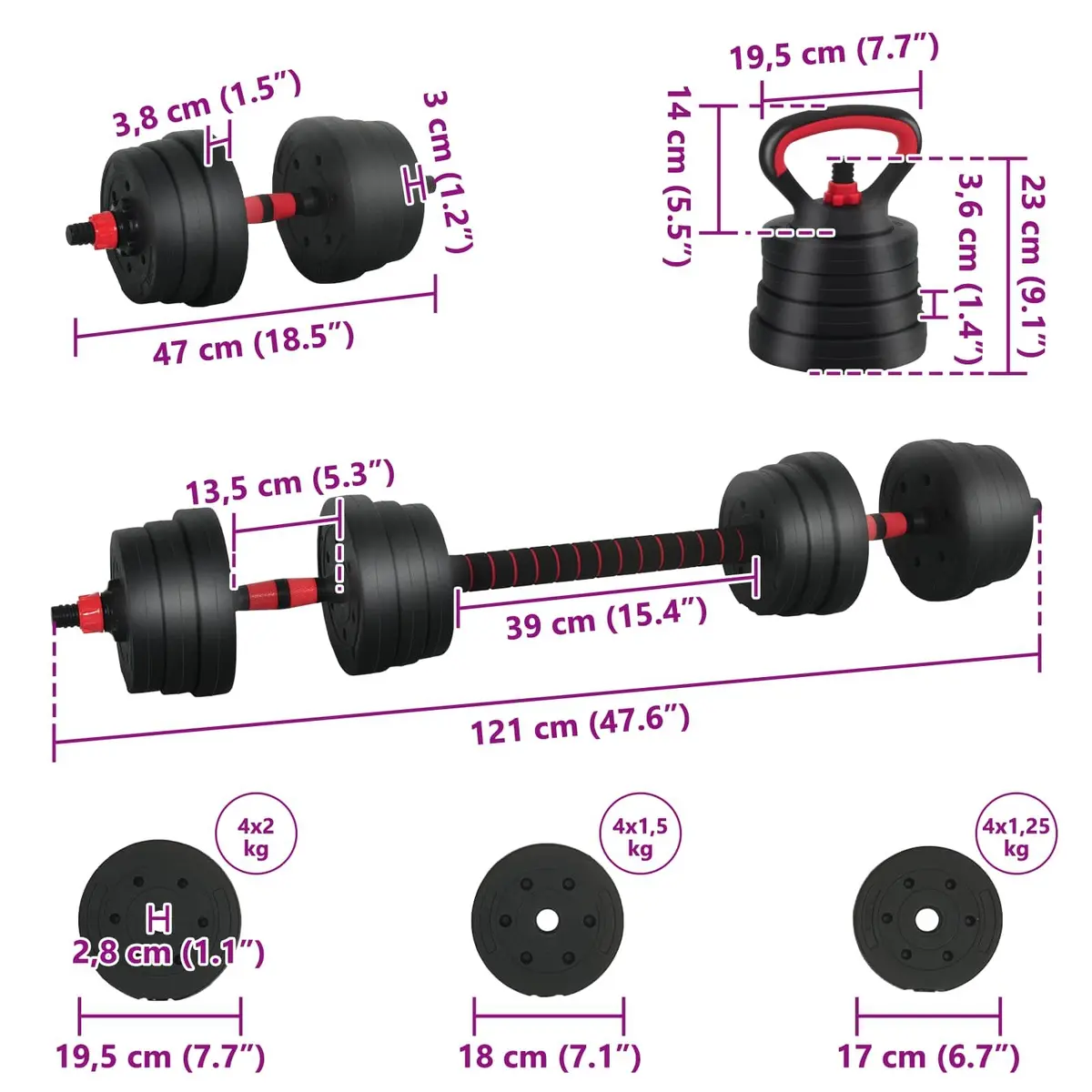 Adjustable Dumbbell Set 30kg Home Gym Strength Training Black