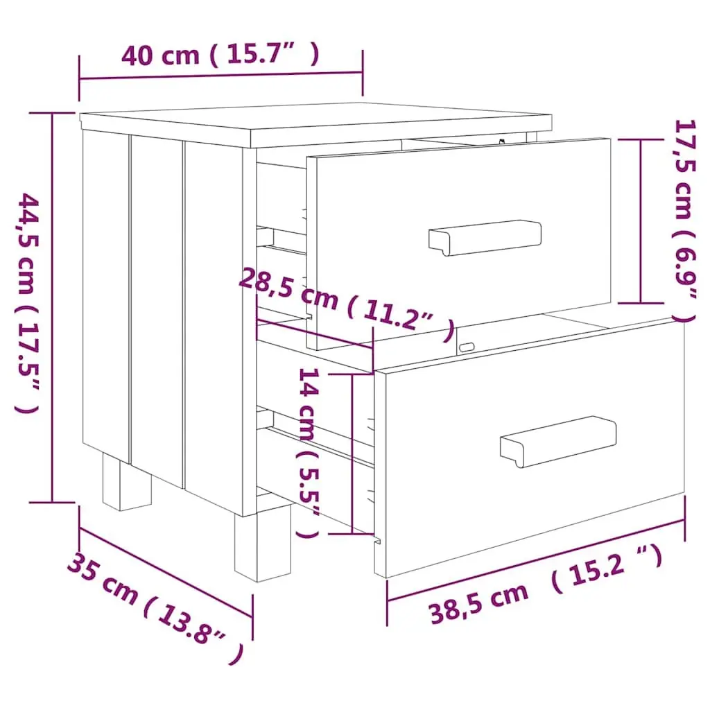 Bedside Tables Pair Storage Drawers White Wooden 40 x 35 x 44.5 cm