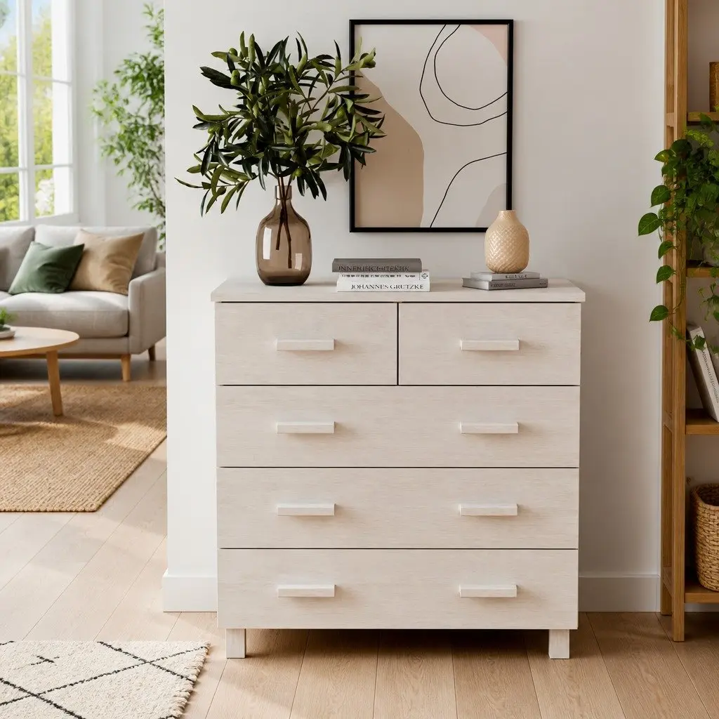 Sideboard Buffet White Solid Pine Wood Drawer Cabinet 79x40x80 cm