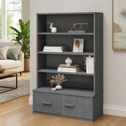Wooden Highboard Top Solid Pine Dark Grey Storage Cabinet Sideboard Shelves