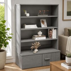 Practical Grey Solid Pine Wood Highboard Cabinet 90x30x100cm