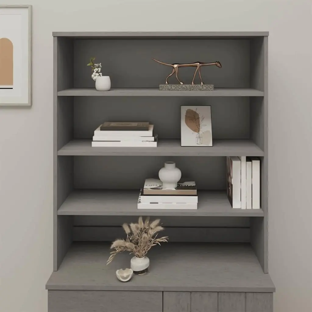 Grey Solid Pine Wood Highboard Cabinet 90x30x100cm