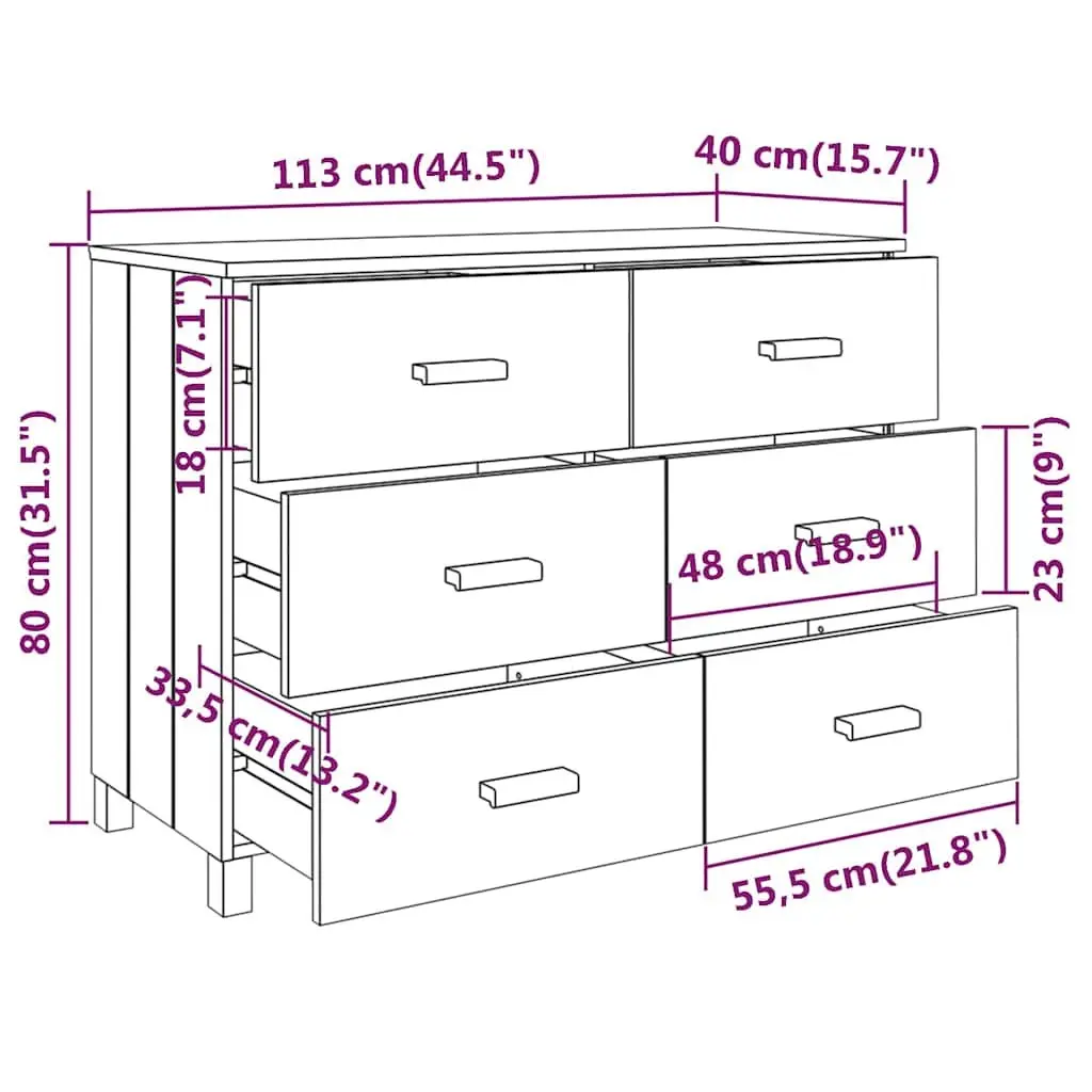 Sideboard Buffet Cabinet Honey Brown 113x40x80cm Solid Pine Wood 6 Drawers