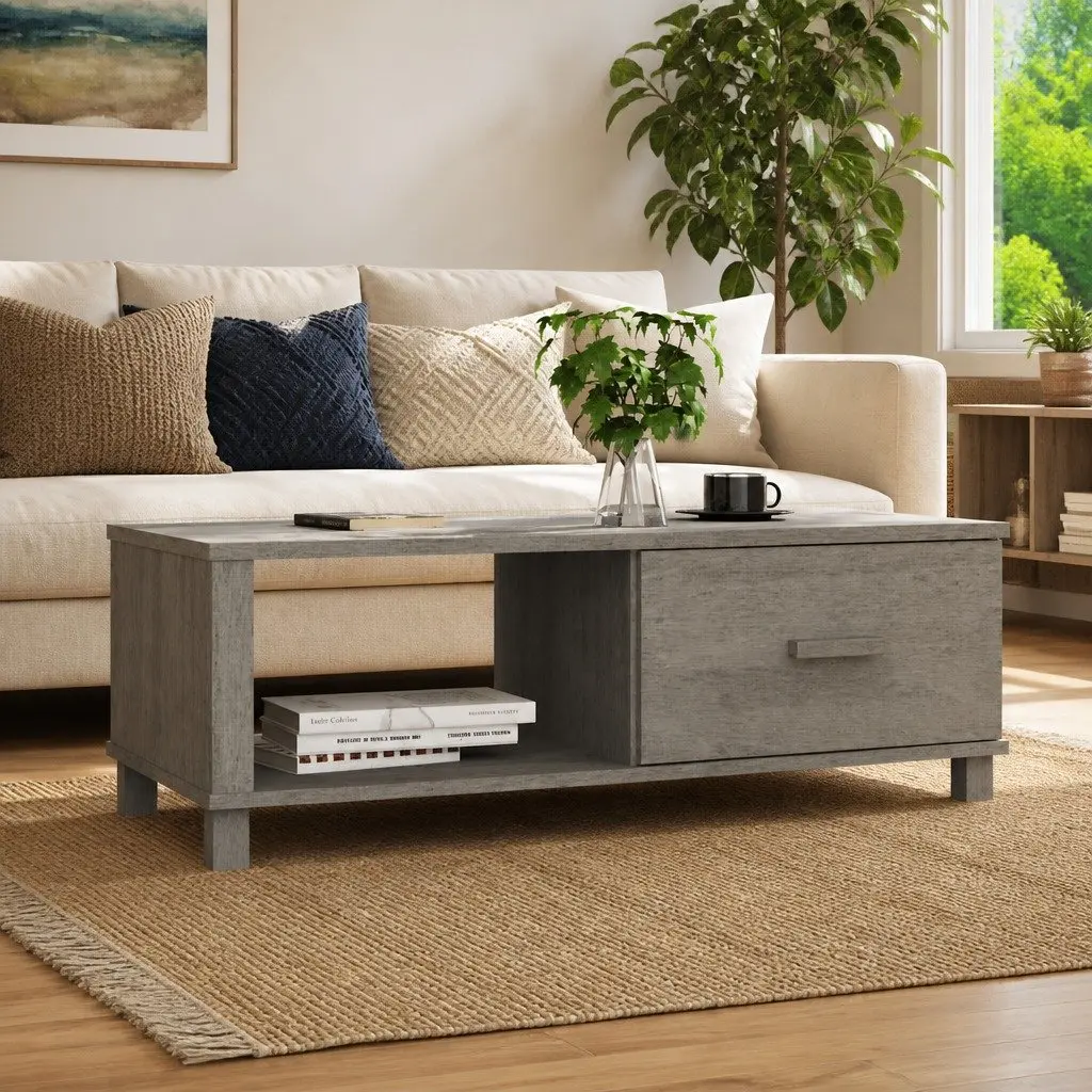 Grey Wooden Coffee Table with Drawer
