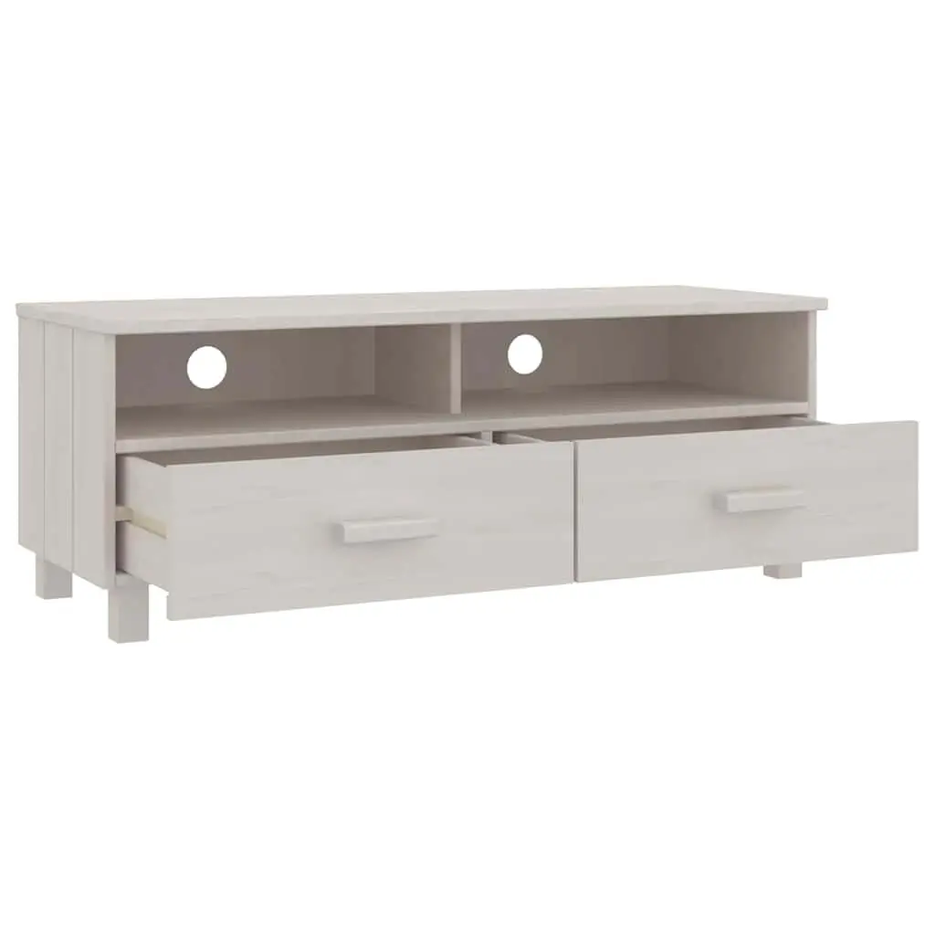 White Wooden TV Cabinet with Sliding Drawers Storage Compartments Living Room