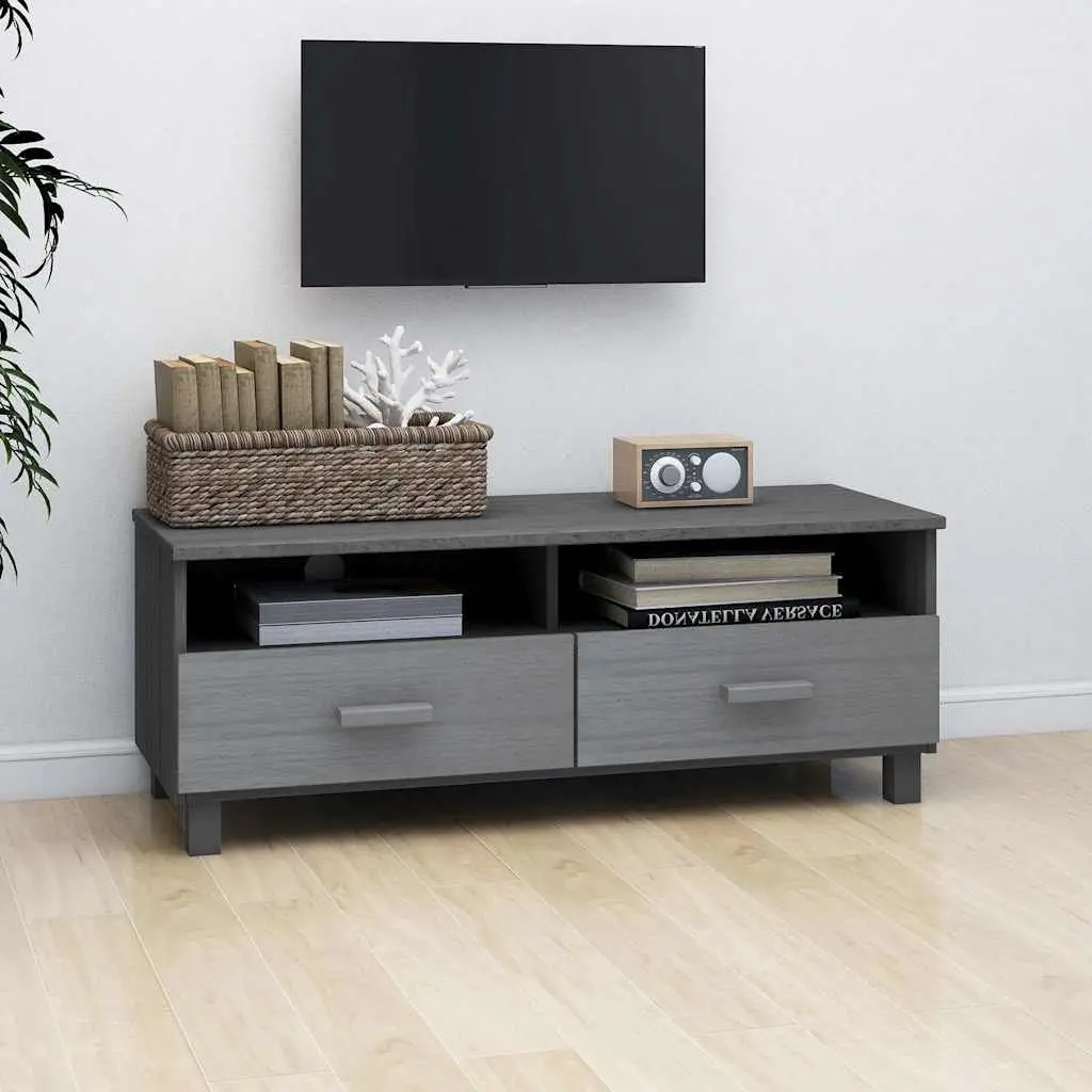 TV Cabinet Grey Wooden Storage Unit with Sliding Drawers and Compartments