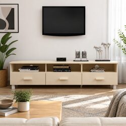 TV Cabinet Solid Wood Pine Brown Storage Unit Sliding Drawers Compartments