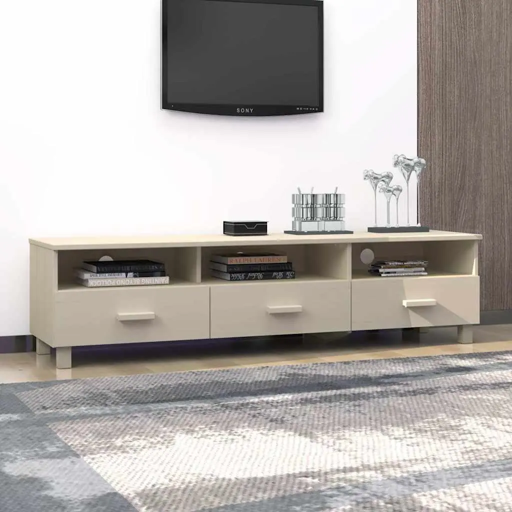 TV Cabinet Solid Wood Pine Brown Storage Unit Sliding Drawers Compartments