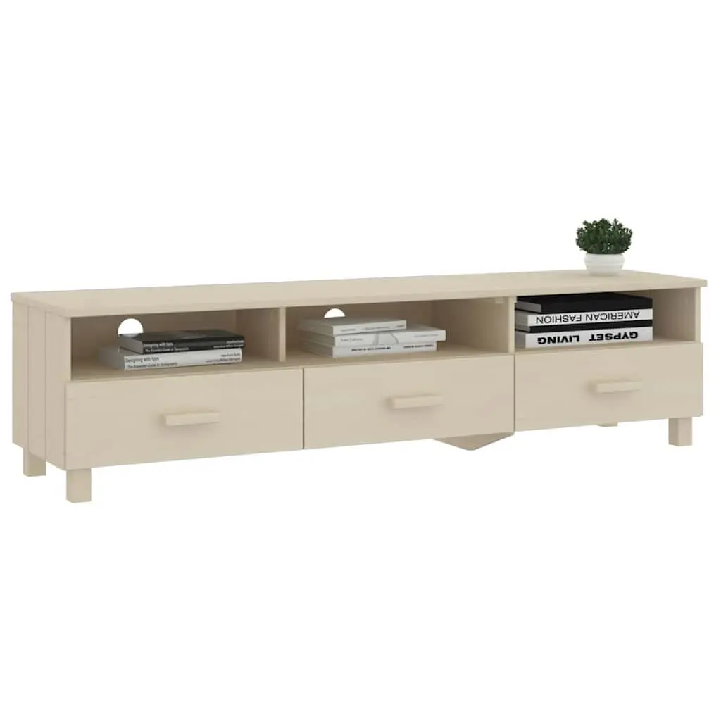 TV Cabinet Solid Wood Pine Brown Storage Unit Sliding Drawers Compartments