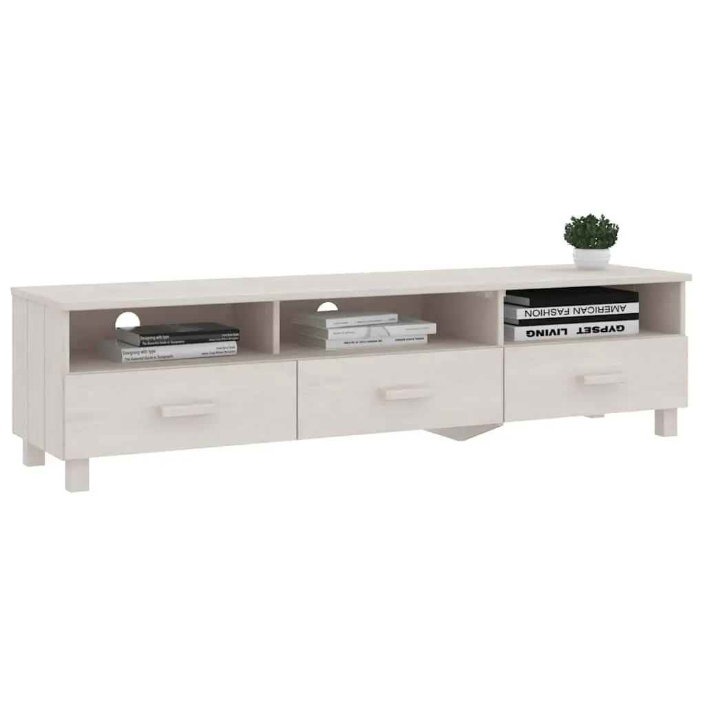 TV Cabinet Storage Unit 158x40x40cm White Solid Pine Wood with 3 Drawers