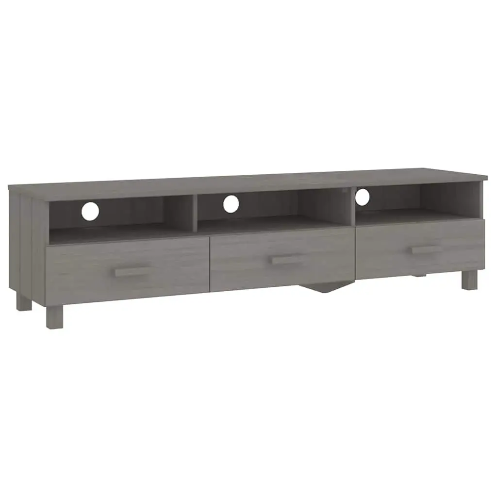 TV Cabinet Grey Solid Wood Pine Storage Unit Sliding Drawers Compartments 158cm