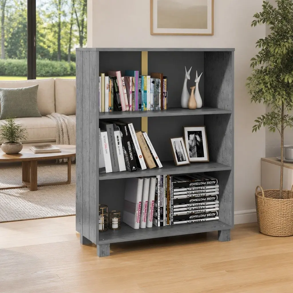 Book Cabinet Grey 85x35x112cm Solid Wood Pine Shelving Storage Unit