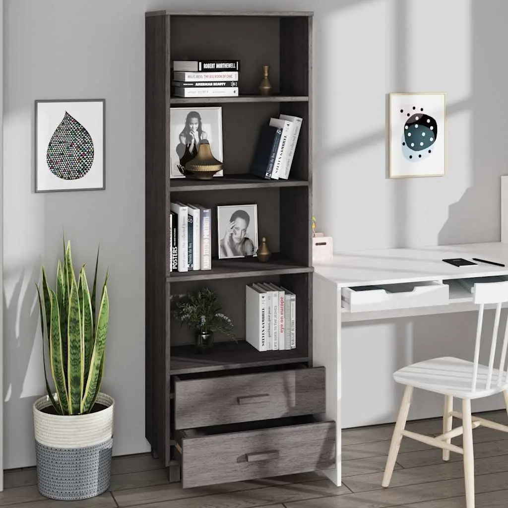 Highboard Light Grey Solid Pine Wood Storage 60x35x180 cm