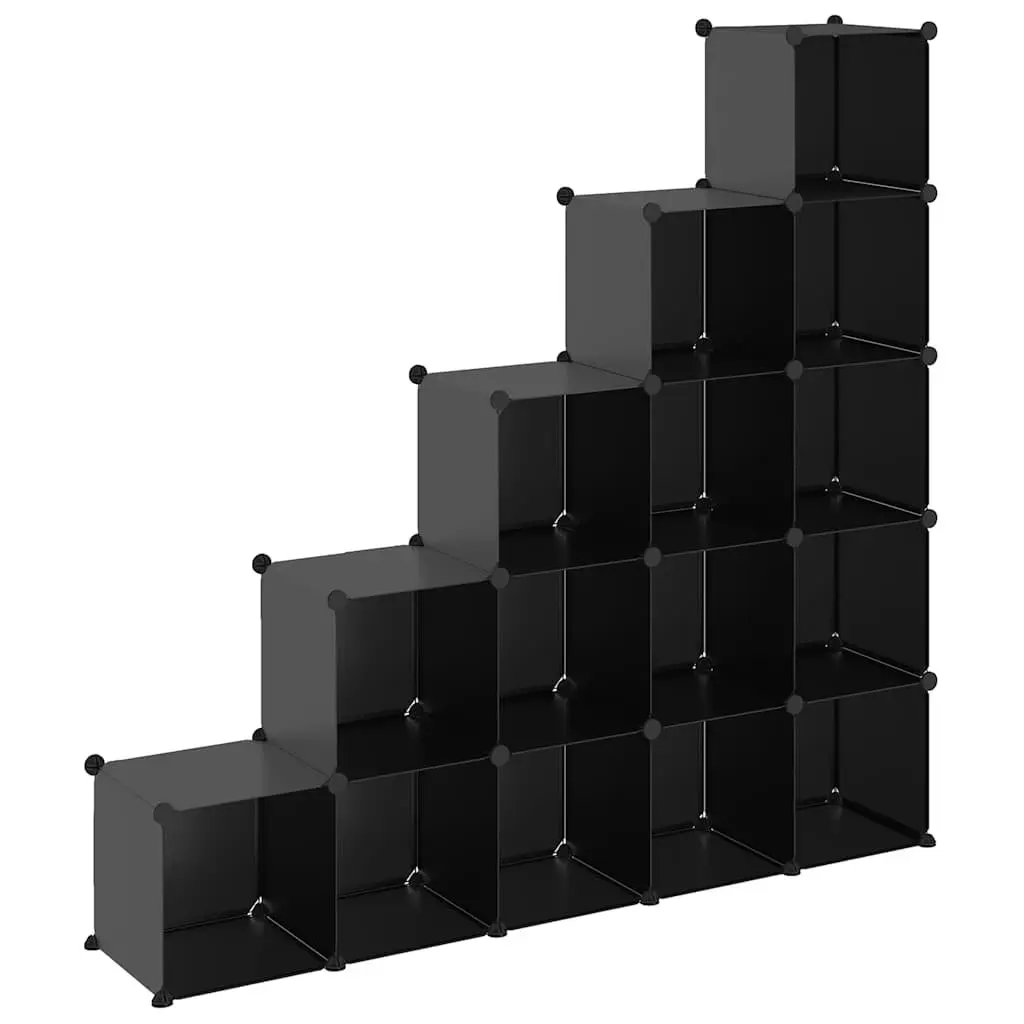 Modular Storage Organiser Black Plastic 15 Cube Shelving Unit for Home Office