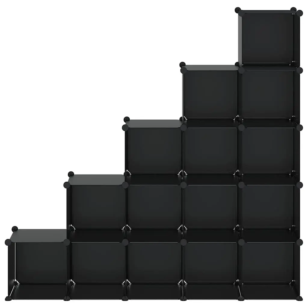 Modular Storage Organiser Black Plastic 15 Cube Shelving Unit for Home Office