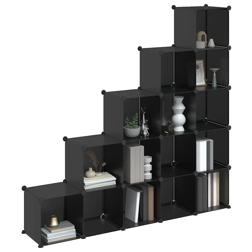 Modular Storage Organiser Black Plastic 15 Cube Shelving Unit for Home Office
