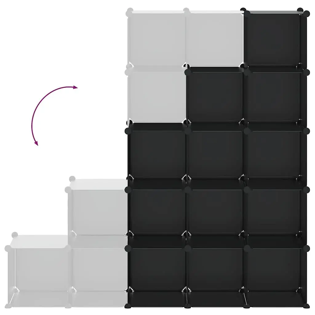 Modular Storage Organiser Black Plastic 15 Cube Shelving Unit for Home Office