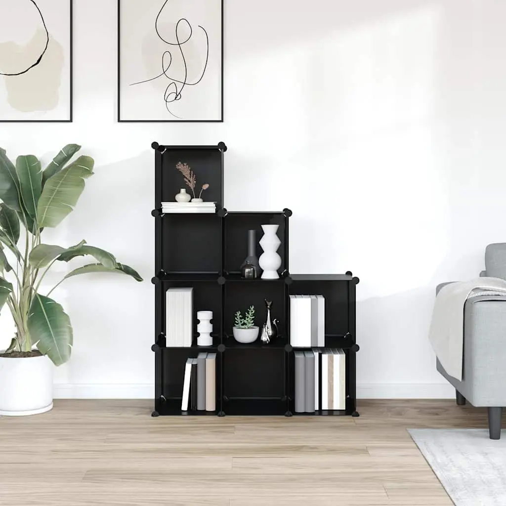 Storage Cube Organiser Modular 9 Cubes Black Plastic Shelf Unit