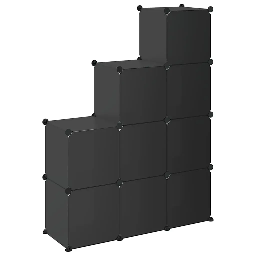 Storage Cube Organiser Modular 9 Cubes Black Plastic Shelf Unit