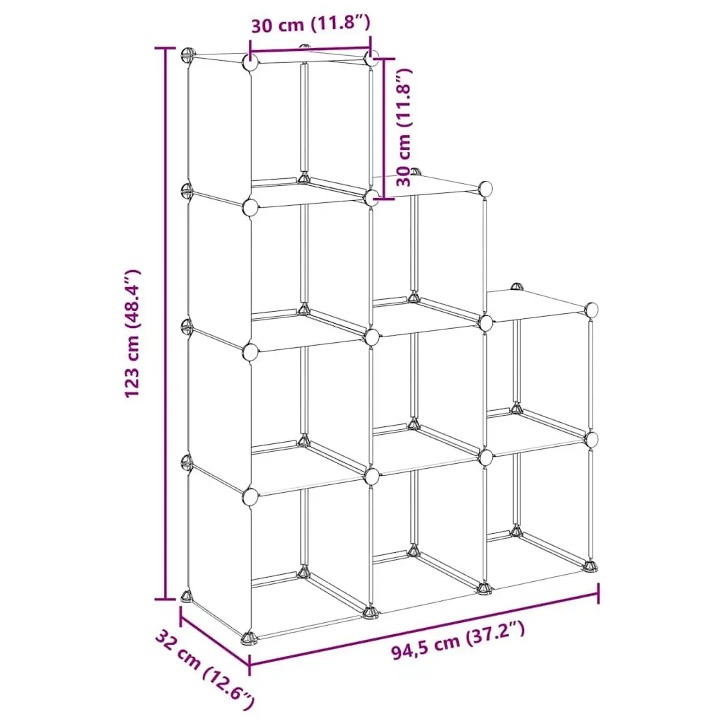Storage Cube Organiser Modular 9 Cubes Black Plastic Shelf Unit