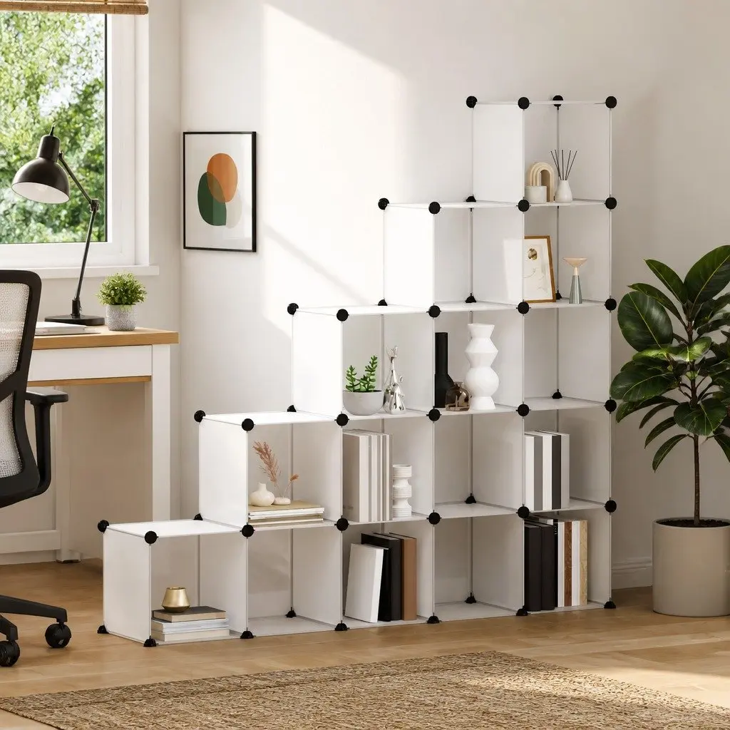 Modular Storage Organiser 15 Cube Unit Transparent PP Plastic Shelving System