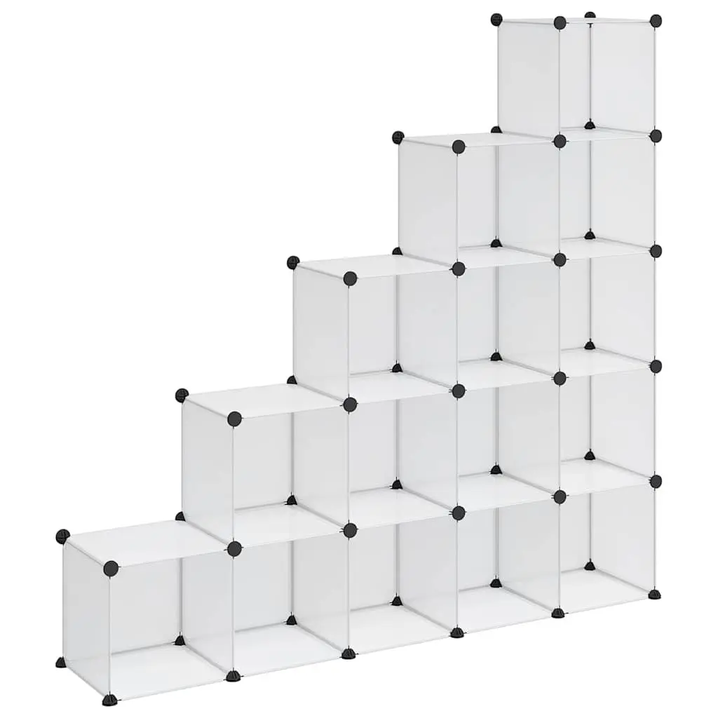 Modular Storage Organiser 15 Cube Unit Transparent PP Plastic Shelving System
