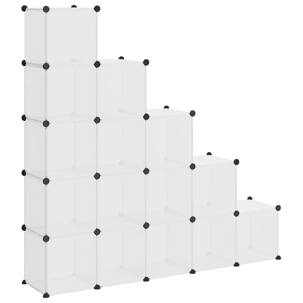 Modular Storage Organiser 15 Cube Unit Transparent PP Plastic Shelving System