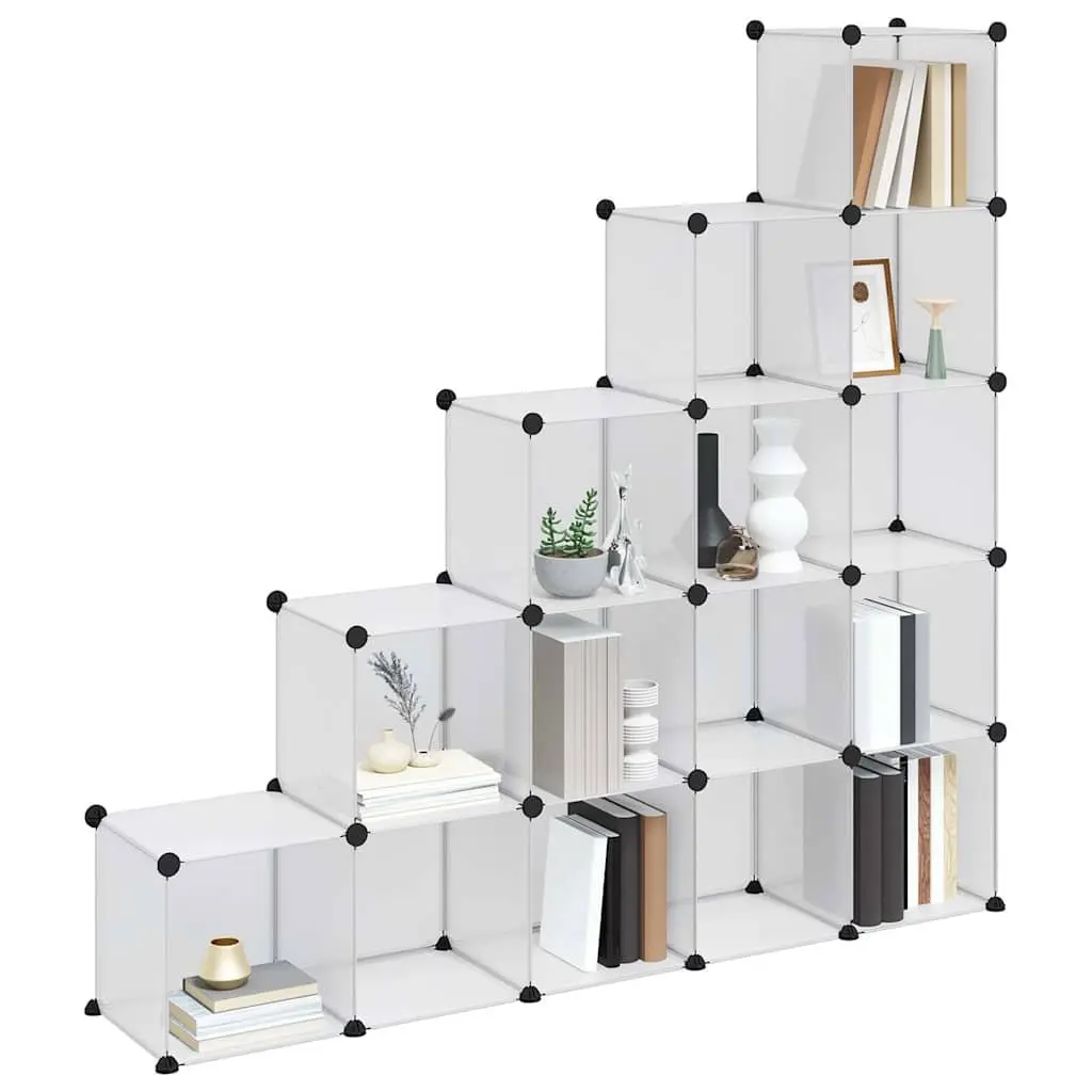 Modular Storage Organiser 15 Cube Unit Transparent PP Plastic Shelving System